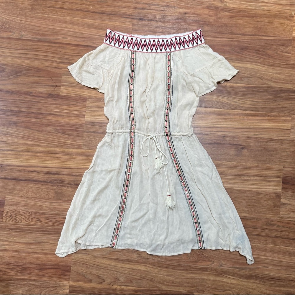 Coastal Bohemian Embroidered Off-the-Shoulder Cover-Up Dress